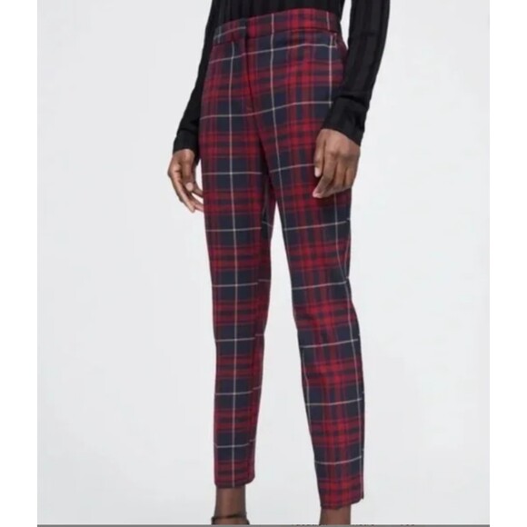 Zara Plaid Dark Academia Checkered Chino Skinny Ankle‎ Pants Blue Red Size S - Picture 5 of 5
